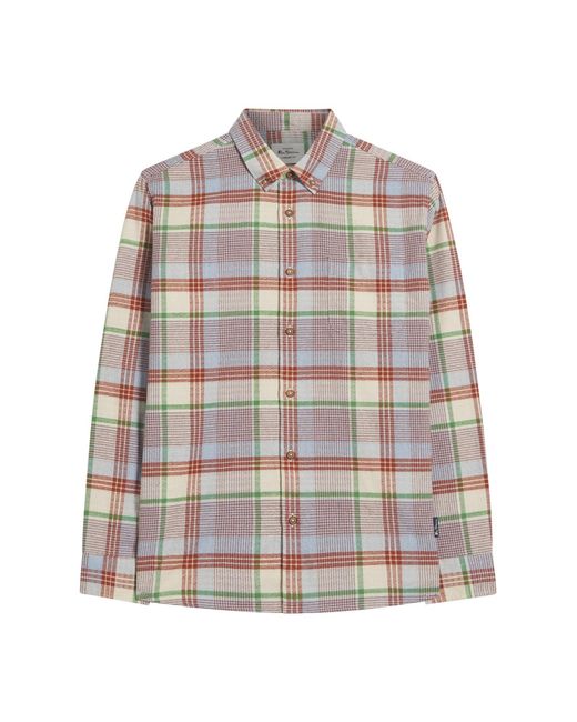 Ben Sherman White Brushed Crepe Check Shirt In Fog for men