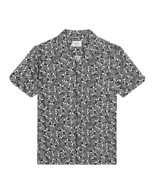 Ben Sherman Blue Short Sleeve Linear Floral Print Shirt In Black for men