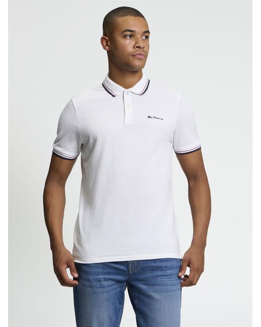 Ben Sherman White Short Sleeve Signature Pique Polo In for men