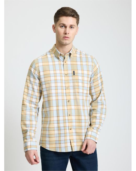 Ben Sherman White Long Sleeve Crepe Check Shirt In Dusky Blue for men