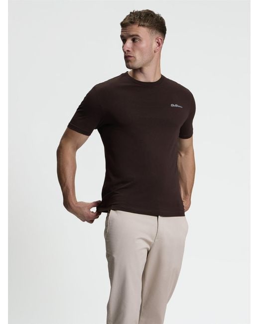 Ben Sherman White Short Sleeve Signature Tshirt In Dark Brown for men