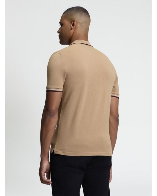 Ben Sherman Natural Short Sleeve Signature Pique Polo In Biscuit for men