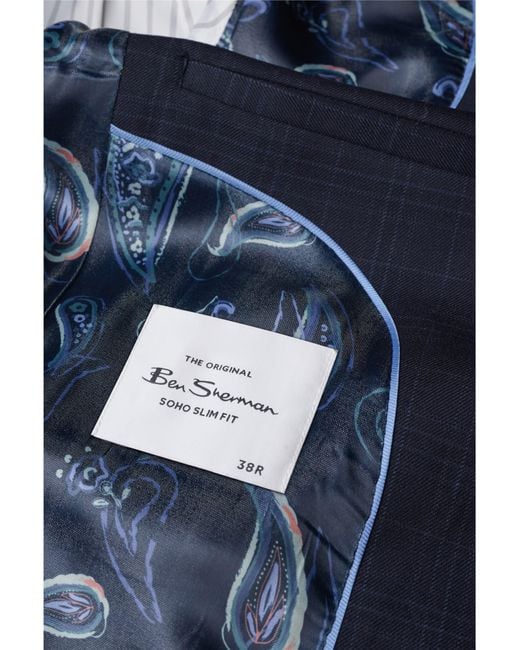 Ben Sherman Blue Tonal Check Jacket In Navy for men