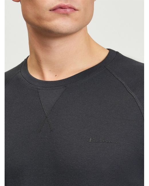 Ben Sherman Blue Long Sleeve Waffle Tee In Charcoal for men