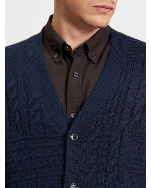 Ben Sherman Blue Texture Block Cardigan In Dark Navy for men
