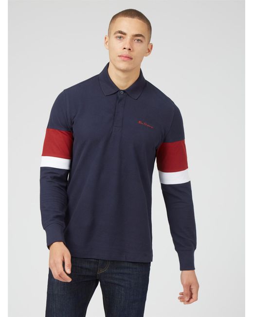 Ben Sherman Blue Cut And Sew Stripe Sleeve Polo for men