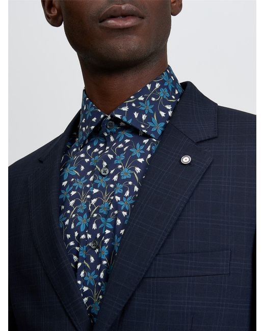 Ben Sherman Blue Tonal Check Jacket In Navy for men