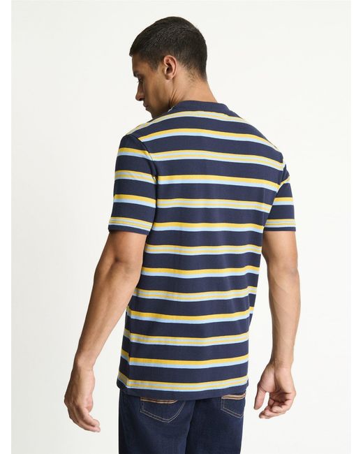 Ben Sherman Blue Textured Stripe Tee In Dark Navy for men
