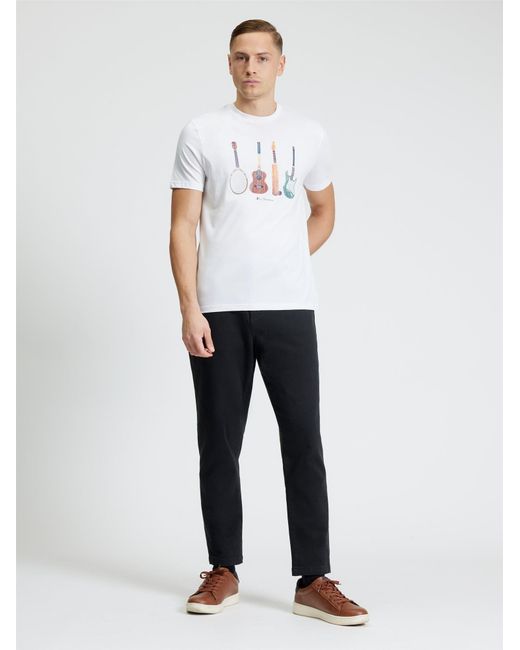 Ben Sherman Short Sleeve Jumble Guitars Tshirt In White for men