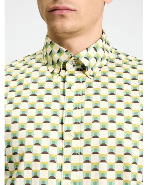 Ben Sherman Green Short Sleeve Retro Geo Print Shirt In Sage for men