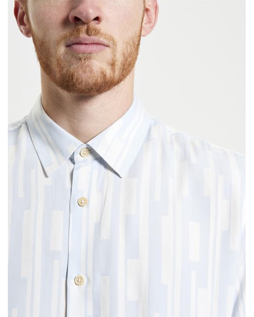 Ben Sherman White Short Sleeve Jazz Lines Print Shirt In Ice Blue for men