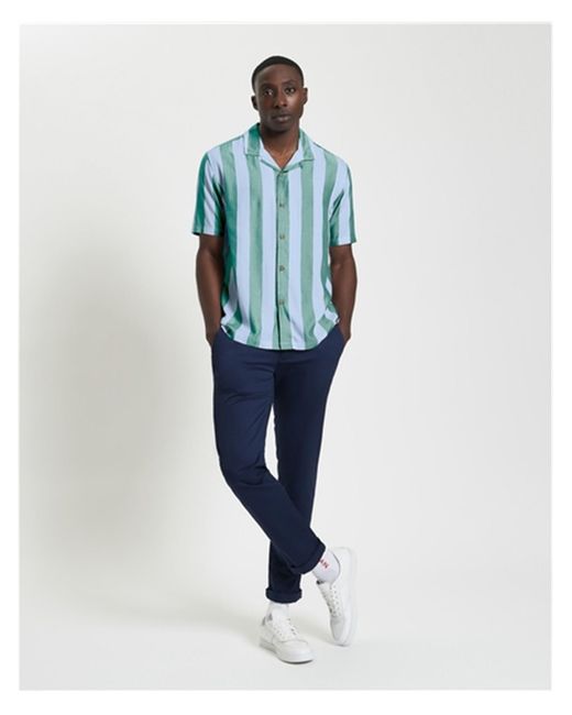 Ben Sherman Blue Short Sleeve Viscose Stripe Shirt In for men