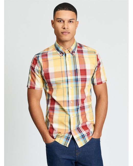Ben Sherman Blue Short Sleeve Oversized Check Shirt In for men