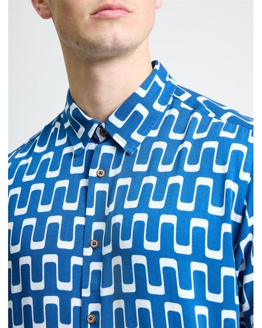Ben Sherman Blue Short Sleeve Jazz Print Shirt In Royal for men