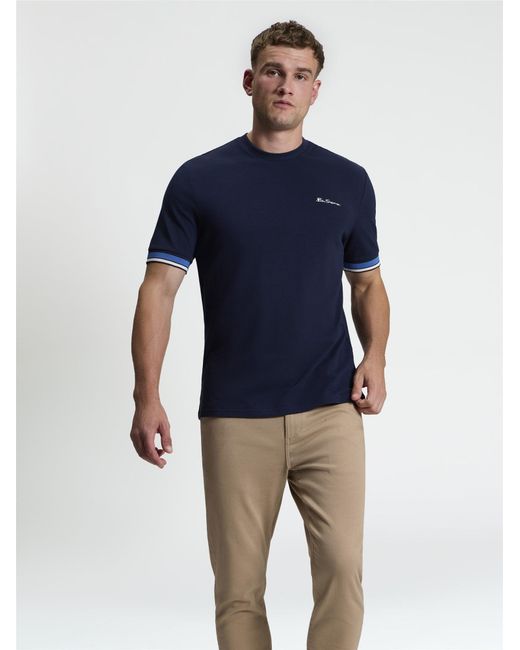 Ben Sherman Blue Short Sleeve Textured Tipped Tshirt In for men