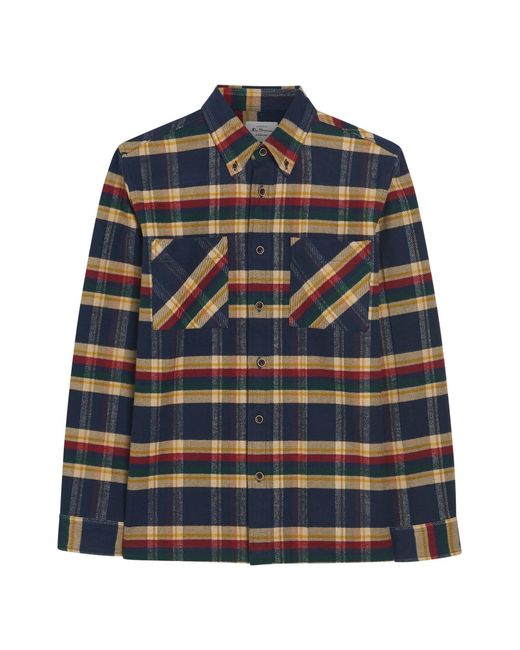 Ben Sherman Blue Brushed Ivy Check Shirt In Dark Navy for men