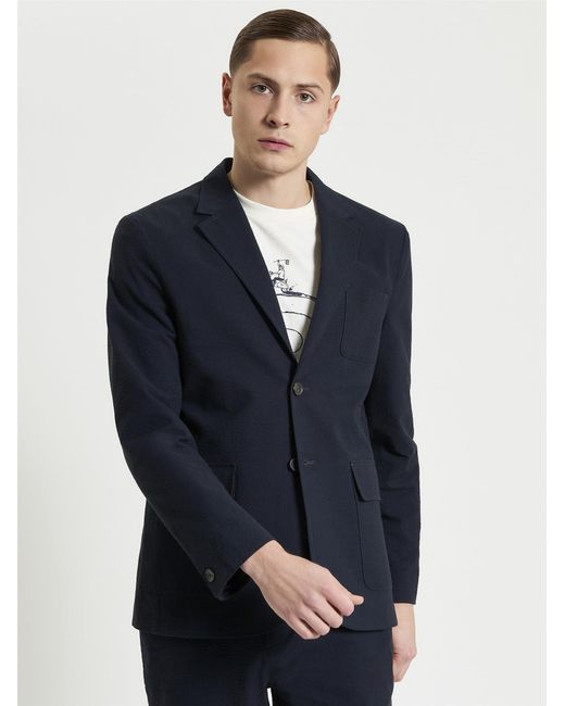 Ben Sherman Blue Seersucker Blazer In Midnight for men