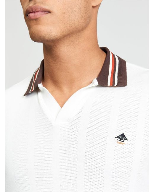Ben Sherman Short Sleeve Trim Block Open Neck Polo In Snow White for men