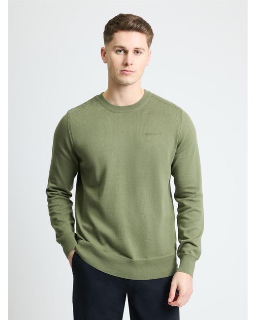 Ben Sherman Green Long Sleeve Crew Neck & Shoulder Stitch In Olive for men
