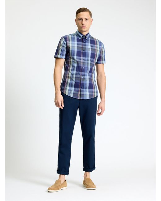 Ben Sherman Blue Short Sleeve Block Check Shirt In Twilight Denim for men