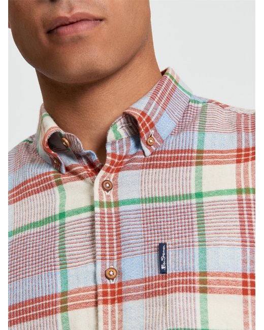 Ben Sherman White Brushed Crepe Check Shirt In Fog for men