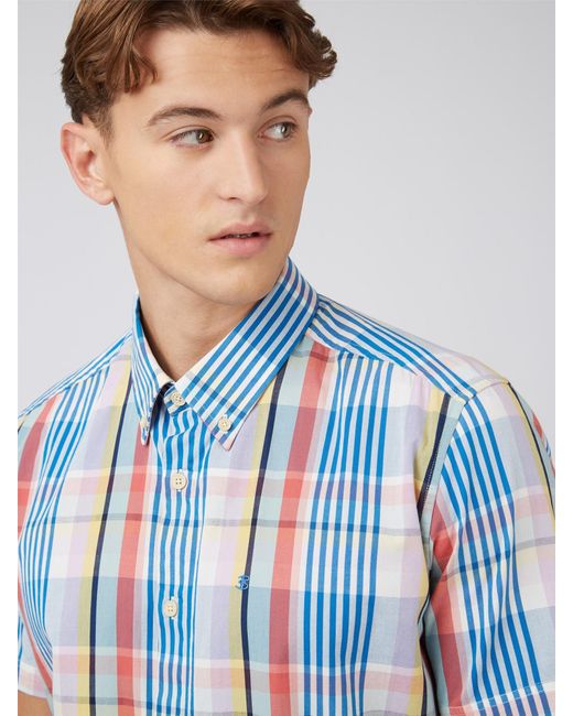 Ben Sherman Blue Lilac Laundered Multicolour Check Shirt for men