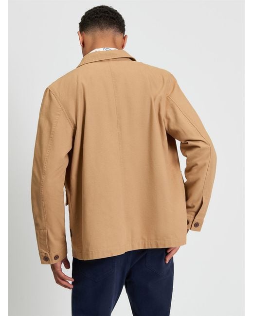 Ben Sherman Blue Canvas Chore Jacket In Camel for men