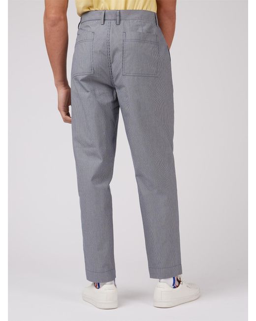 Ben Sherman Gray Relaxed Blue Ticking Stripe Taper Trousers for men
