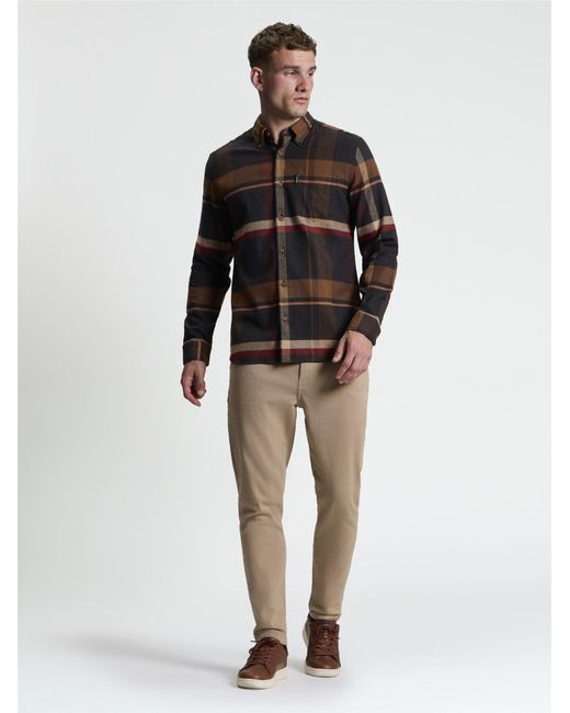 Ben Sherman Black Long Sleeve Oversized Brushed Check Shirt In Dark Brown for men