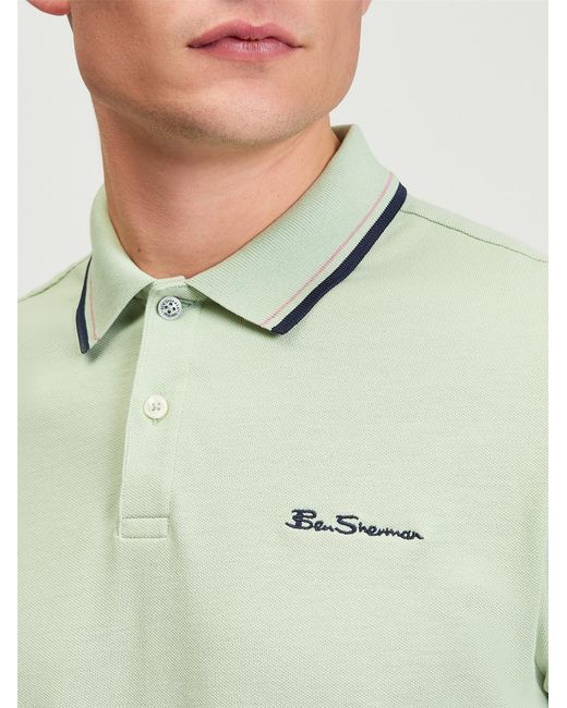 Ben Sherman Blue Short Sleeve Signature Pique Polo In Pistachio for men