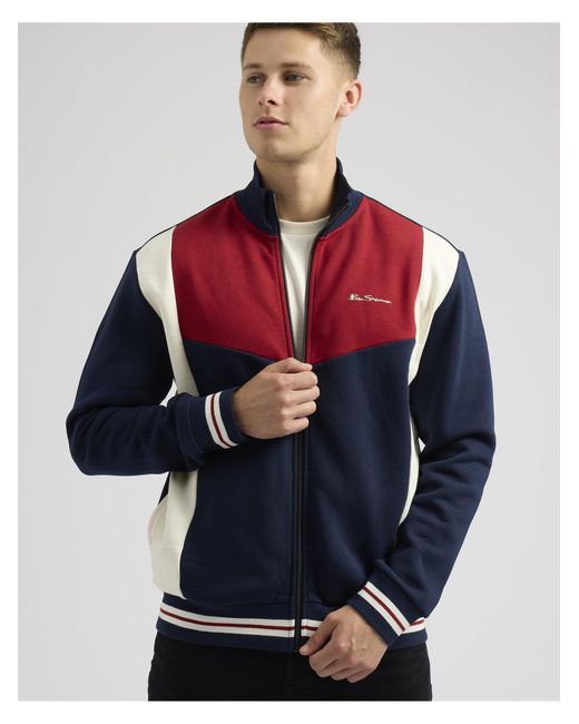 Ben Sherman Red Colour Block Zip Through Sweatshirt In Dark Navy for men