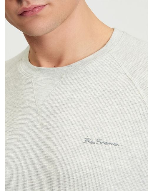 Ben Sherman White Long Sleeve Waffle Tee In Oatmeal for men