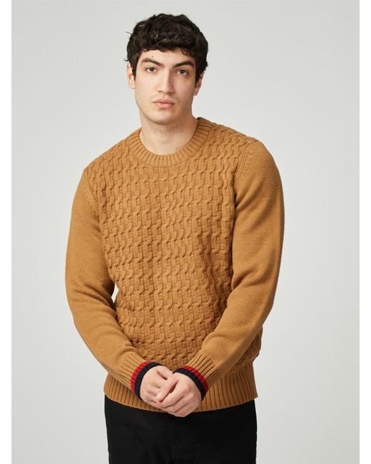 Ben Sherman Brown Cable Textured Crew for men