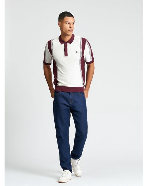 Ben Sherman White Short Sleeve Colour Block Sport Knitted Polo In Ivory for men
