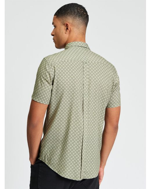 Ben Sherman Green Short Sleeve Linear Geo Print Shirt In for men