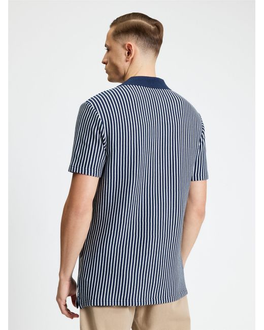 Ben Sherman Blue Short Sleeve Vertical Stripe Polo In Dark Navy for men
