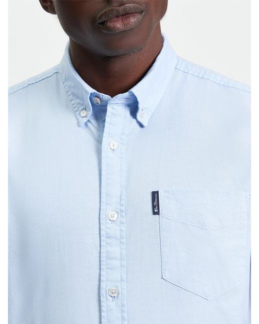 Ben Sherman White Short Sleeve Signature Oxford Shirt In Sky for men