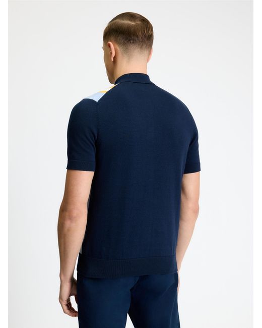 Ben Sherman Blue Short Sleeve Vertical Stripe Knitted Polo In Dark Navy for men