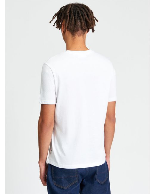 Ben Sherman Blue Short Sleeve Post Card Tshirt In White for men