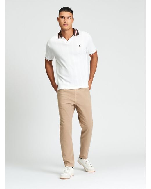 Ben Sherman Short Sleeve Trim Block Open Neck Polo In Snow White for men