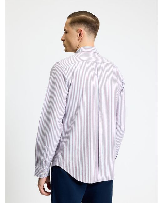 Ben Sherman White Long Sleeve Oxford Stripe Shirt In for men