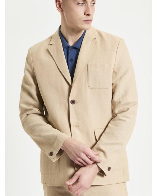 Ben Sherman Natural Linen Cotton Blazer In Stone for men