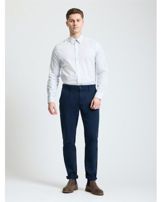 Ben Sherman Long Sleeve Stipple Geo Print Shirt In Snow White for men