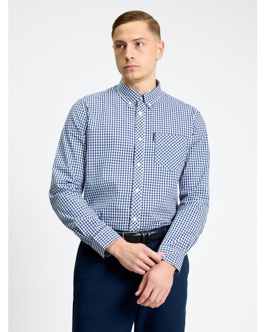 Ben Sherman Blue Long Sleeve Signature Gingham Shirt In for men