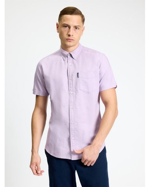 Ben Sherman Short Sleeve Signature Oxford Shirt In Purple for men