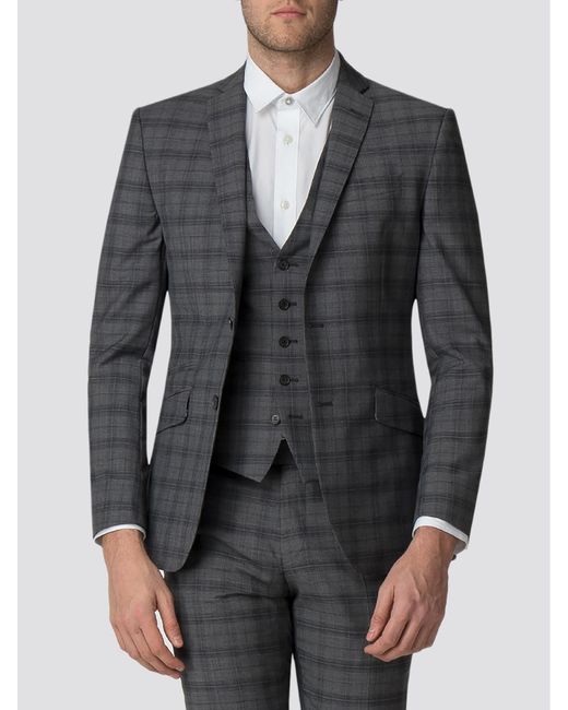 Ben Sherman Gray Tailored Fit Grey Check Suit for men