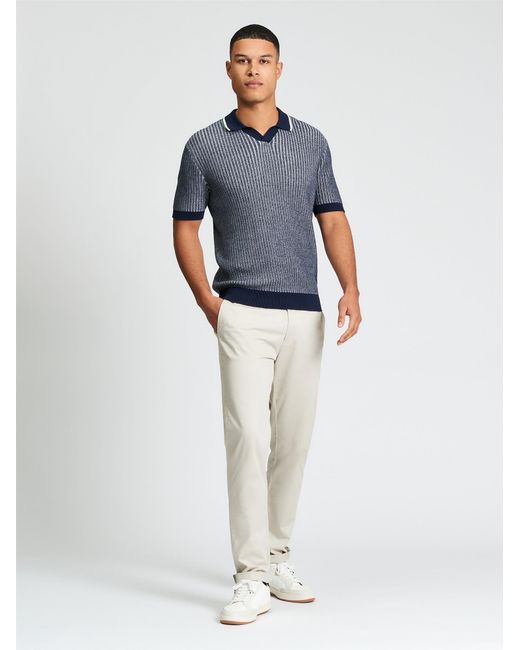 Ben Sherman Blue Short Sleeve Bi Coloured Textured Knitted Polo In Dark Navy for men