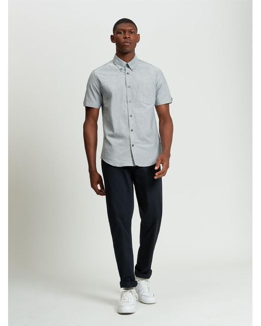 Ben Sherman White Short Sleeve Oxford Shirt In Grey for men
