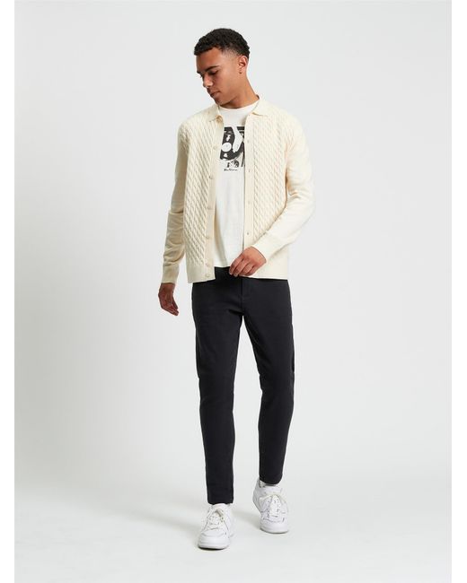 Ben Sherman White Button Through Cable Polo In for men