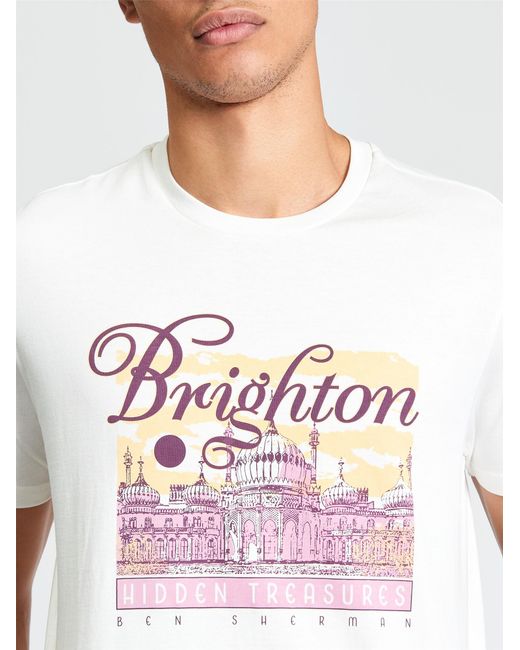 Ben Sherman Blue Short Sleeve Hidden Treasures Tshirt In Ivory for men